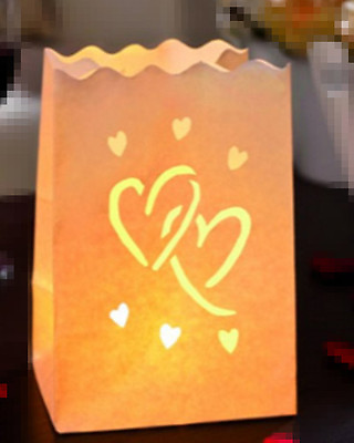 #ad 30x Twin heart tealight candle paper bag luminary wedding party venue decoration