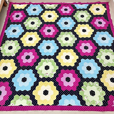 #ad Handmade Hexagon Honeycomb Cotton Fabric Queen Size Patchwork quilt top topper