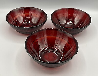 #ad #ad 3 Luminarc Cristal D#x27;Arques Durand Ruby Red Glass Bowls 5.5quot; x 2.5” France
