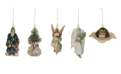 #ad Victorian Art Metal Christmas Ornaments Set of 5 Angels and Santa New