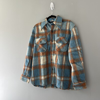 #ad #ad Vintage 70s Van Cort Heavy Wool Blend Flannel Shirt Mens Medium Plaid Rockabilly