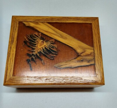 #ad WM Fickinger Colleen Jensen Inlaid Oak Wood Trinket Box Pine Cone Inlay