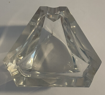 #ad VTG Mid Century Geometric Triangular Cut Glass Prismatic Crystal Ashtray 3”