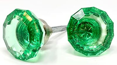 Green Glass Door Knobs and Spindle Vintage Reproduction for Any Room and Bath