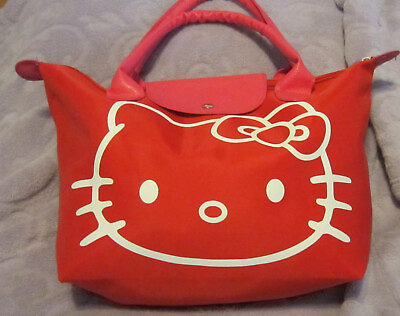 #ad Hello Kitty Purse Double Handle Handbag Bright Red with Pink Handles.