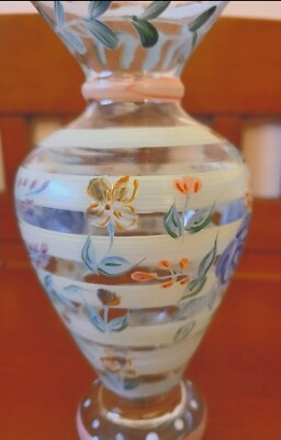 #ad Vtg Tracy Porter Hand Painted quot;Blue For Youquot; Rose Bud Vase Blue amp; Yellow Floral