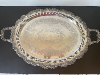 #ad 1930s large Oval Silver Plate Serving Tray Continental Silver Co. 25.75”Lx17.5”W