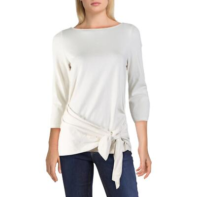 #ad Lauren Ralph Lauren Womens Ivory Shirt Knot front Pullover Top L BHFO 6347