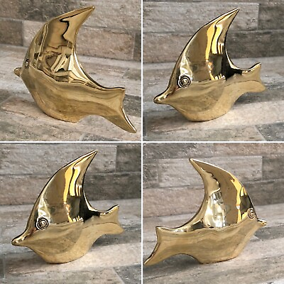 Vintage Brass Fish Statue Figurine Tropical Nautical 7quot; x 5.5quot;