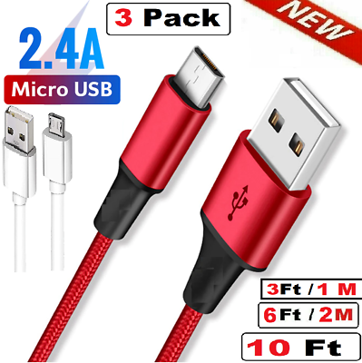 3 Pack Micro USB Fast Charging Cable For LG Motorola Samsung Android Phones