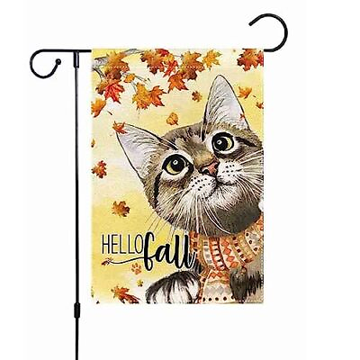 Hello Fall 12x18 Inch Small Garden Flag Vertical Double Fall Cat