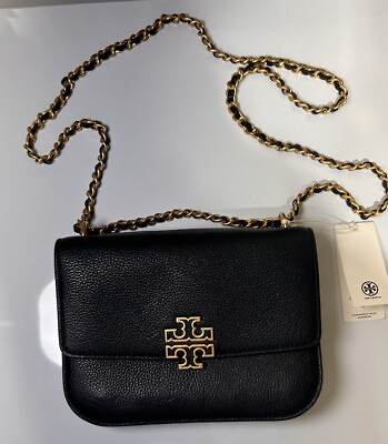#ad NWT Tory Burch Britten Small Adjustable Shoulder Bag Leather Crossbody in Black