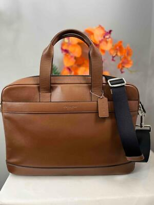 #ad COACH Hamilton Brown Pebbled Leather Laptop Briefcase Bag #F54801