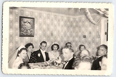 Vintage Photo Pretty Bride Groom Wedding Guests 1940#x27;s Found Art R139