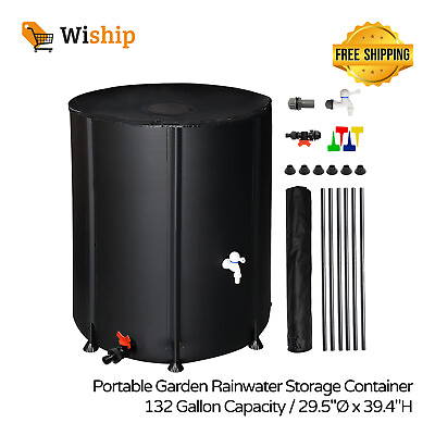 #ad Portable Rain Barrel Foldable Water Container Garden Water Storage Tank Black