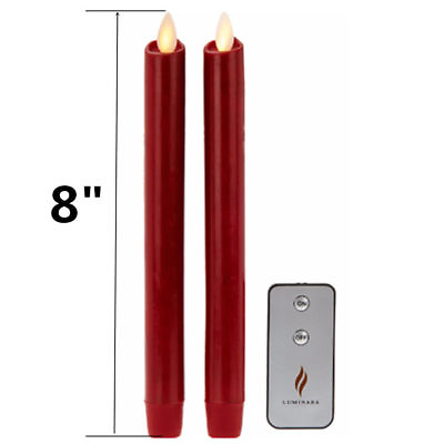 8quot; Luminara Flameless LED Taper Candles With Remote Timer Set of 2 Red for Home