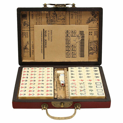 Portable Vintage Mahjong Rare Chinese 144 Tiles Mah Jong Set Toy W Leather Box