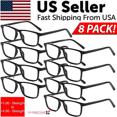 #ad Reading Glasses Mens Womens Unisex Readers Eyeglasses 8 Pack Glasses New Square