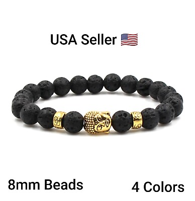 #ad 8mm Fashion Buddha Head Bead Bracelet Natural Stone Couple Bracelets Unisex Lava