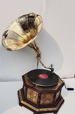Wooden HMV Record Music Player Working Gramophone Antique Phonograph Vintage Win