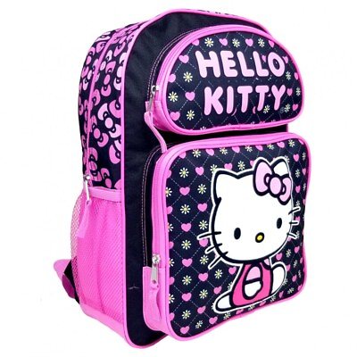 #ad Hello Kitty Backpack 16 inch Heart Black Pink