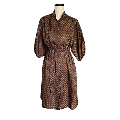 #ad #ad Vintage 70’s Yves Jennet Paisley Retro Button Up Midi Dress Womens Size 8