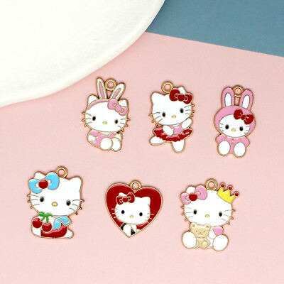 30pcs Enamel Hello Kitty Heart Dance Charms for Make Necklace Bracelet Earrings