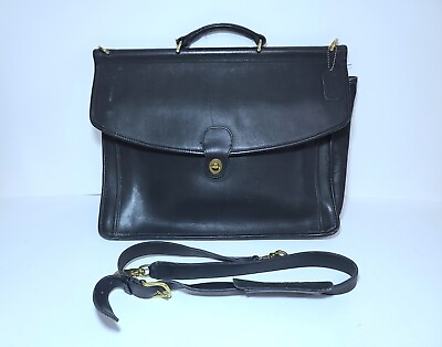 #ad Vintage Coach 031 8110 Black Leather Shoulder Messenger Briefcase United States