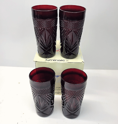 #ad #ad Ruby Red LUMINARC PULSAR Water Glasses Tumblers Coolers 14.5 oz Set of 4 NEW
