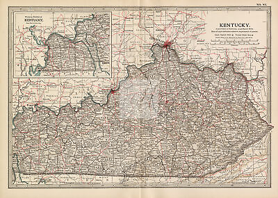 #ad VINTAGE Map of Kentucky 1902 Antique Print #F377