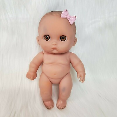#ad 9quot; Berenguer Lil Cutie Doll Brown Eyes Pink Bow Fully Posable Vinyl Girl B225