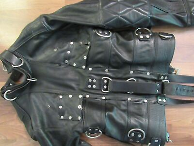 #ad Real Leather bondage Straitjacket Restricted Straight jacket with belts and Ds