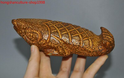 #ad 5.6quot; china Hongshan culture Old Carved strange fish FengShui sacrifice statue