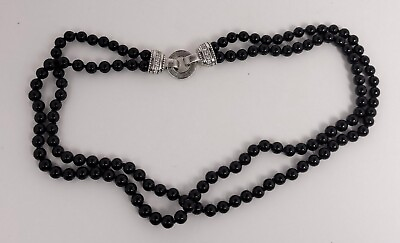 #ad Judith Ripka Black Onyx Bead Double Strand Necklace with sterling amp; cz accents