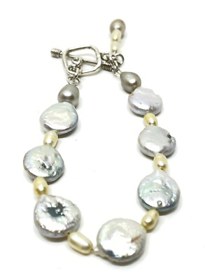 #ad Vintage Genuine Pearl Sterling Silver 7” Bracelet