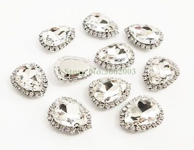 #ad 10pcs Waterdrop Crystal Rhinestone Clear White Glass Cabochon DIY Clothes Decors