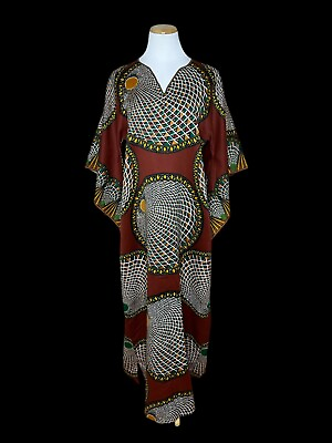 #ad Vintage 60s Dashiki Caftan African Hippie Boho Maxi Dress Angel Wing Sleeves Sz