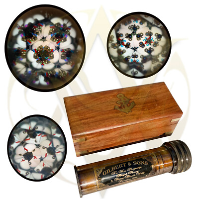 Brass Kaleidoscope with wooden box Vintage Antique Gifts For Kids Boy Girl Son