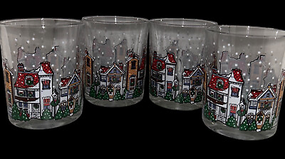 #ad #ad Luminarc D’Arques Dublin Christmas Low Ball Glasses Snowy Village Set Of 4 Vtg