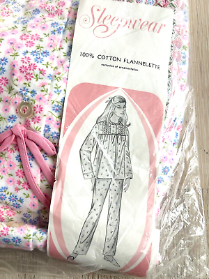 #ad Vintage New JC Penny L 100% Cotton Flannel Floral Pajama Set deadstock