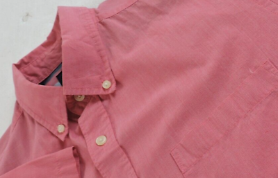 #ad Basic Editions Mens Medium Salmon Short Sleeve Button Shirt Light Oxford