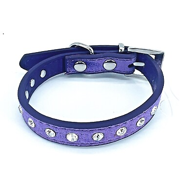#ad Rhinestone XS Pet Collar Leather Bling Dog Cat Puppy Adjustable Purple USA Ship