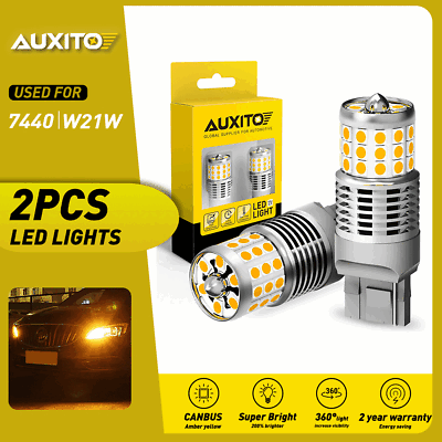 #ad 2Pcs Yellow T20 Light Bulbs Car Turn Signal LED 7440 Super Bright 12V Error Free