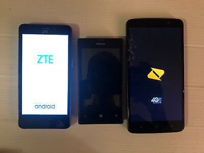 #ad Lot Of 3 Smartphones ZTE MAX XL amp; ZTE Maven 2 amp; Nokia Lumia 520 Untested Parts