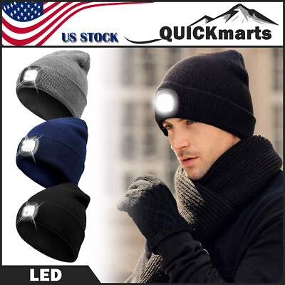 #ad Unisex Warm Winter Knit Beanie Hat with LED Light USB Rechargeable Headlamp Cap