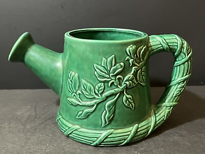 #ad Vintage Ceramic Watering Can Planter Green Floral Made In Taiwan