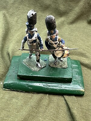 #ad Vintage toy soldiers unknown brand type date. Wood base and plastic display
