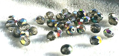 100 Pcs 4mm Czech Fire Polished Faceted Glass Beads BLACK DIAM. VITRAIL