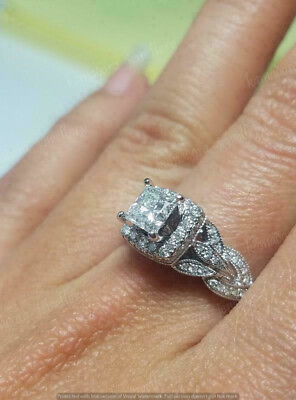 Engagement Wedding For Women Ring 2 Ct Princess Cut Diamond 14K White Gold Over