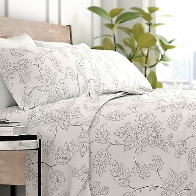 #ad Kaycie Gray Fashion 4 Piece Ultra Soft 100% Microfiber Vine Bed Sheet Set